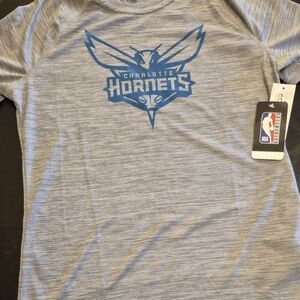 Charlotte Hornets Short Sleeve Heather Gray Tee with Blue Logo